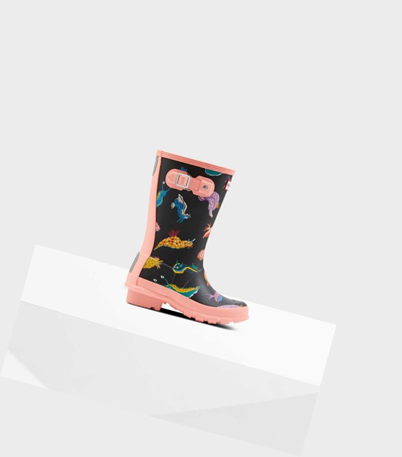 Bottes Courtes Hunter Original Big Sea Monster Print Wellington Enfant Rose Noir | 53496ZXWS
