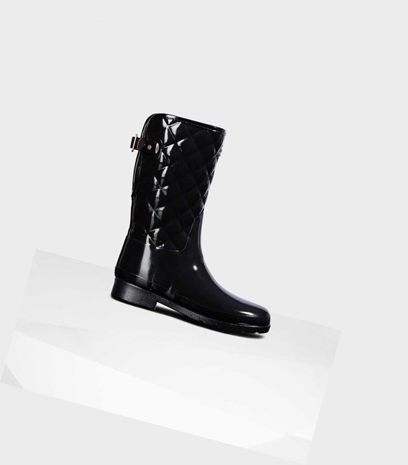 Bottes Courtes Hunter Refined Slim Fit Matelassé Corta Wellington Adjustable Femme Noir | 62910ZTGJ