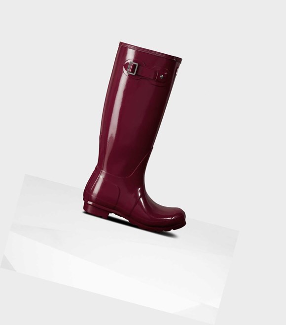 Bottes Hautes Hunter Original Gloss Wellington Femme Bordeaux | 29368KPLO
