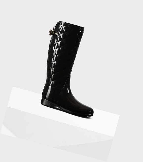Bottes Hautes Hunter Refined Slim Fit Matelassé Alti Wellington Adjustable Femme Noir | 68347CBTR