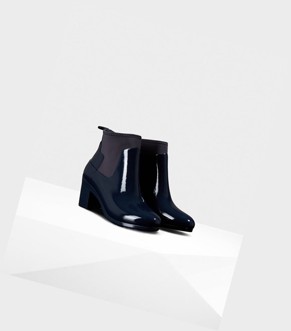 Bottes à Talons Hunter Refined Slim Fit Gloss Mid Femme Bleu Marine | 21539JZFC
